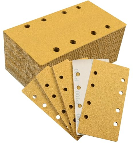 Sruhrak 93x185mm Schleifpapier 8 Loch, 50 Stück Klett Schleifblätter P100 | Stärkerer Abtrag Schleifpads für Schwingschleifer auf Holz, Metall, Lack, Kunststoff