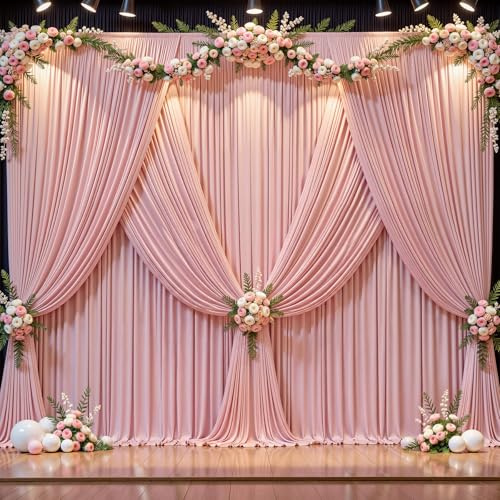 16x10FT Dusry Rose Backdrop Curtains for Wedding Parties, Wrinkle Free Polyester Photography Backdrop Drapes for Birthday Parties Baby Shower Stage Background Stand Decorations 4x10ft,4 Panels