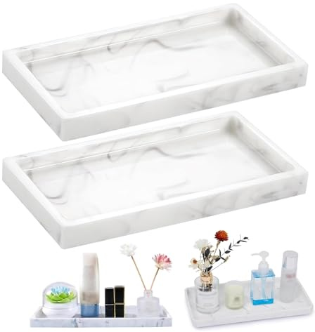 xiaoxiaozhijia 2 Pieces Decorative trays for bathroom,Silica Vanity Tray,Modern Storage Trays for Washbasin,Suitable for bathrooms, bedrooms, washbasins, and kitchens (Marble grain-20x10x2 cm)