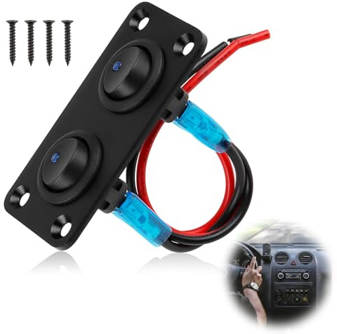 Panneau d'interrupteur 12 V 2 voies étanche à bascule marche/arrêt – Panneau de commande double LED pour automobile, bateau – Bascule 12 V CC pour voiture, camion, camping-car, camping-car avec