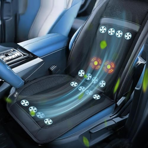 VLFLG Copertina per sedile auto rinfrescante estiva, coprisedile anteriore con 16 ventole, cuscino per sedile auto 2-in-1 con funzione massaggio, 12V, cuscino rinfrescante ventilato e traspirante per