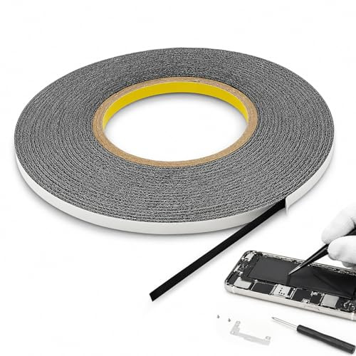 UMEGMBX 50m x 2mm Double Sided Tape for Mobile Phone Repair, Thin Adhesive Tape for LCD Touch Screen Black, PET Double Sided Sticker for Tablet Electronics Screen Bonding