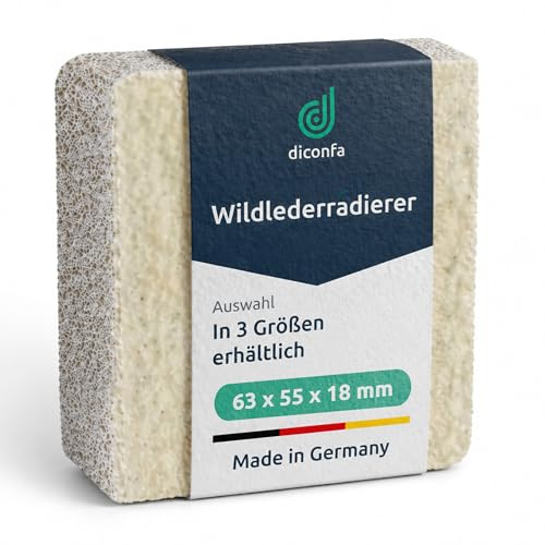 diconfa PROFI Wildleder Reiniger Nubuk & velours - DREi GRÖßEN - MENGE: 1 bis 5-55x63mm, 1 Stück - Schuhradierer Schmutzradierer Nubukleder Veloursleder Wildleder - Lederpflege Radiergummi Leder