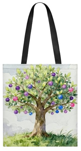 Cute Aesthetic Tote Bag for Women Lady Casual Apple Tree Printed Shoulder Bag Big Capacity Reusable Grocery Bag Lightweight Medium Shopping Bag for Gym Travel Work