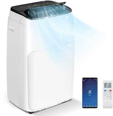 RELAX4LIFE Climatiseur Mobile Silencieux avec Evacuation, Climatiseur Portable 5 en 1, Rafraîchisseur d’Air, Ventilateur, Déshumidificateur, Chauffage, Mode Nuit, Climatisation à Faible Conso, 25㎡