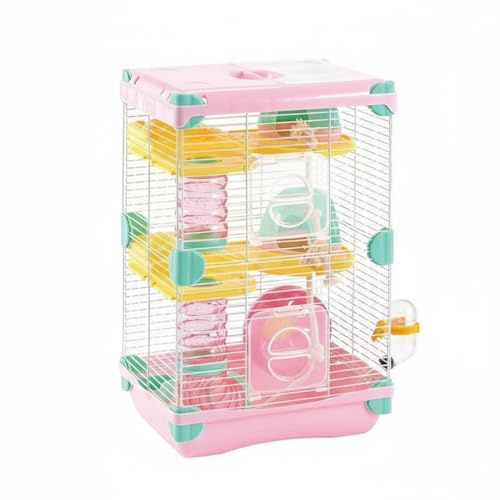 Ronyme Cage Hamster Refuge Rodentier Facilité Nettoyage Base Profonde Structure Métallique Multiniveau Convient Adolescents Maison de Ville, Rose, 2-Couches 617H