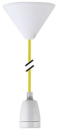 NCC-Licht Design Pendelleuchte Textilkabel E27 Keramik Fassung Weiß & weißem Baldachin (gelb)