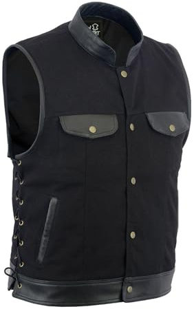 Leatherick Herren SOA motorradfahrer seite Spitzenleder Trim Denim weste schwarz -L