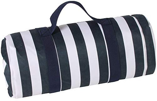 Les Jardins de la Comtesse - Rechteckige Picknickdecke XL Marine - Picknickdecke aus Baumwolle mit Wasserabweisender Rückseite/Polyester - Blau und Weiß - Auch für Gartentisch - 140 x 280 cm