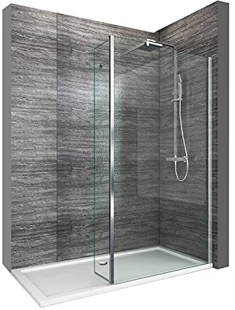 ELEGANT 900mm Walk in Wetroom Shower Enclosure 8mm Easy Clean Glass Frameless Shower Screen Panel with 300mm Return Panel and Support Bar