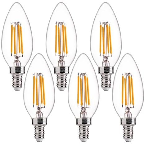 FLSNT 60W Equivalent LED Chandelier Light Bulbs, Dimmable, E12 Base, Clear B11 LED Filament Candelabra Bulbs, 2700K Soft White, 6 Pack