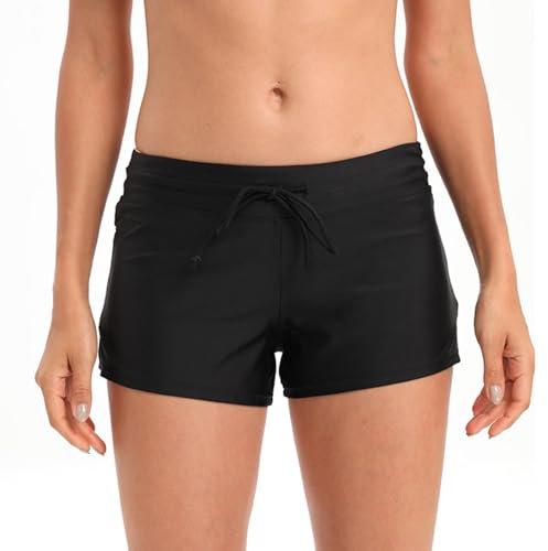 Tmaza Short de Bain Femme - Maillot de Bain Short Femme - Shorty de Bain Femme pour Plage Surf, Noir 42-44=Code du Fabricant.L