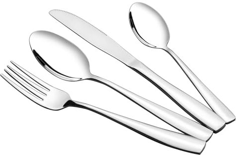Mayish 48 Piece Stainless Steel Flatware Set, Dinner Knife, Fork, Spoon Set, Cutlery Set for 12 People