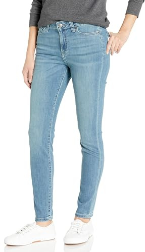 Amazon Essentials Damen Elastische Skinny-Jeans Mittelhoher Bund - Auslaufmodell, Hellblau Gebleicht, 42 Kurz