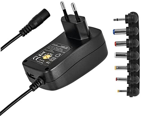 EMOS Universal-Netzteil 1000 mA, AC/DC Adapter, Ladegerät mit 7 abnehmbaren Steckern und USB-Anschluss, AC 100–240 V, DC 7 Spannungsvarianten 3-12 V, 1,5m Kabel-Länge