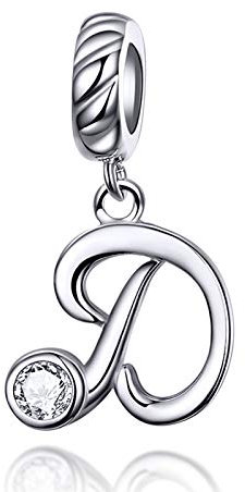 LaMenars Damen Charm-Anhänger Alphabet Buchstabe 925 Sterling Silber passend für, Chamilia und europäische Charm-Armbänder & Halsketten (Buchstabe D)