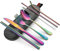 DEVICO Tragbares Camping Besteck - 8-Teiliges Edelstahl Reisebesteck mit Messer, Gabel, Löffel, Essstäbchen, Strohhalmen, Reinigungsbürste und Etui - Ideales Besteck Set für Unterwegs (Regenbogen)