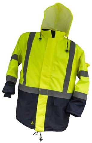 K&G Warnschutzjacke Wasserdicht Warnjacke URG-HSV Jacke Herren Arbeitsjacke Winterjacke Herrenjacke Berufsjacke Kapuze (2XL)