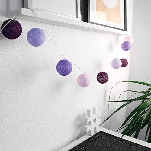 LED Lichterkette aus 20 Baumwollkugeln 3 meter Kugeln Kette Cotton Balls Bälle Kinderzimmer Stimmungslicht (Violett 3 meter)