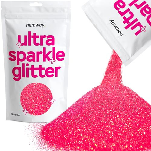Hemway | Ultra Étincelle Glitter ultrafines 1/128 0.008 0.2mm (rose fluorescent) cosmétique Coffre-fort, résine époxy, artisanat, Mariages, Décorations, Art, Beauté, Décoration Scrapbooking - 100 g