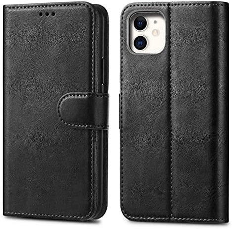 iPhone 11 Leather Case - Premium Wallet Case Leather Flip Cover For Apple iPhone 11 6.1 A2221 [Card Holder] [Magnetic Closure] (Black)