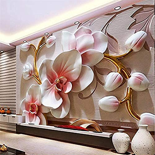 ZZXIAO 3D Tapete Wandbilder Wohnzimmer Schlafzimmer Wohnkultur 3D Schmetterling Orchidee Relief Blumen deko wandpapier fototapete 3d effekt tapete Wohnzimmer Schlafzimmer Hintergrundbild-350cm×256cm