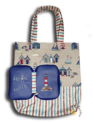 Faltbare Einkaufstasche Maritim Moin Leuchtturm Falttasche | Personalisierung mit Name, Shopper, Stofftasche, Tragetasche