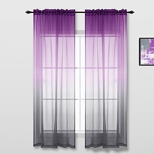 KOUFALL Lila und Grau Vorhänge für Glam Decor Ombre Akzent Durchsichtige dekorative Vorhänge für Wohnzimmer Schlafzimmer Dekorationen Pflaume und Grau
