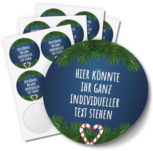 24 Weihnachtsaufkleber PERSONALISIERT mit Ihrem Text für Geschenke und Produkte zu Weihnachten - Aufkleber Etiketten Geschenkaufkleber rund, Motiv blau 2
