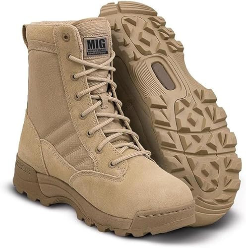 Mens MIG side zip & lace up Army Tactical Combat Boots (Sand, UK8)