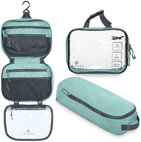 Kulturbeutel-Set: Hängende Reise-Kulturbeutel + 311 TSA-Kosmetik-Flüssigkeitstasche + ultraleichte Zubehör-Organizer-Tasche