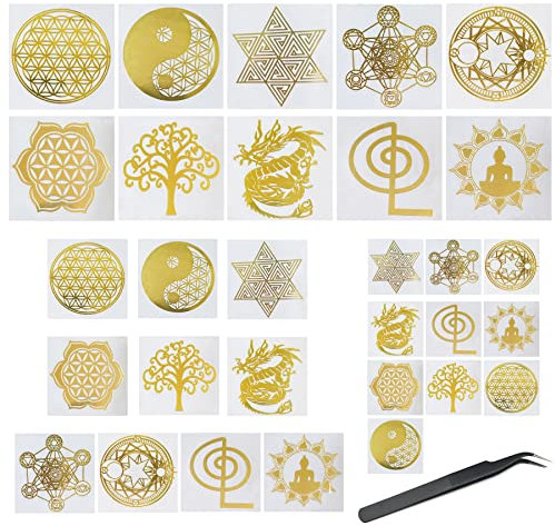 Yayatty 30 PCS Orgonite Autocollant Orgone Pyramide Autocollant Géométrie Sacrée Cuivre Autocollants Stickers pour Scrapbooks DIY Résine Téléphone