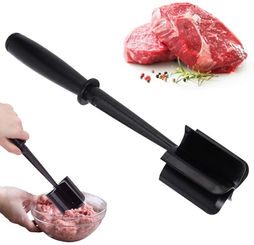 Fleischzerkleinerer von plplaaoo, Multifunktionaler Stampfer und Mixer für Hackfleisch, Hamburgerfleisch, Putenhackfleisch, Kartoffeln (Schwarz)
