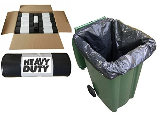 A406 Black Wheelie Bin Liner Refuse Sacks Rubbish Sacks Strong Bin Bags Waste Recycling Rubbish Dustbin Bags XXL (50 Bags)