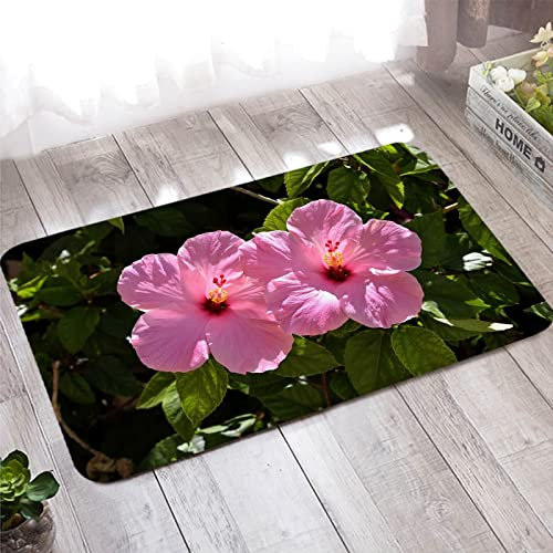 Teppich Antirutschunterlage, Fussmatte Aussen 60X180cm Grün Rosa Blätter und Blüten für Wohnzimmer Schlafzimmer