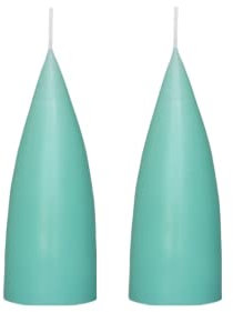 Kunstindustrien® Stumpenkerzen, Hergestellt in Dänemark, 43 Farben verfügbar, Kegel Kerze, Durchgefärbte Stumpenkerze lange Brenndauer von 15 Stunden, Kerzen Deko, 2 Stück, 6,5 x 16cm (Mint Grün)