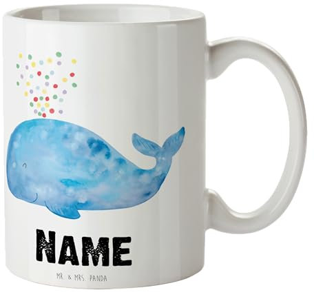 Mr. & Mrs. Panda Personalisierte Tasse Wal Konfetti - Personalisierte Geschenke, Namen, Wale, Namenstasse, Urlaub, Wunschname, Meer, Meerestiere,