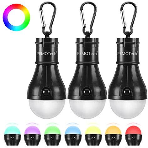 PEMOTech Camping Zubehör,[2025 Aufgerüstet] RGB Campinglampe (3 Stück/7 Leuchtmodi)Festival Zubehör,Party Atmosphäre Camping Licht Mit Clip-Haken,für Camping/Wandern/Backpacking/Angeln/Outage