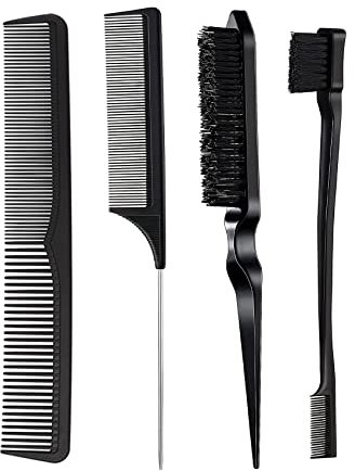 IKadiya Haarkamm Set[4 Stück], Stahlspitze Schwanzkamm, Doppelkanten Bürste und Kamm Borsten Haarbürste Kamm und Doppelzahnkamm, Hair Comb für Friseurin Frauen Kinder