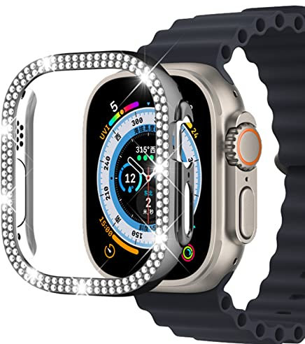 Miimall Compatibile con Apple Watch Ultra 2/Ultra 49 mm, custodia protettiva rigida con strass di cristallo, custodia protettiva antiurto da donna per iWatch Ultra 2, colore nero