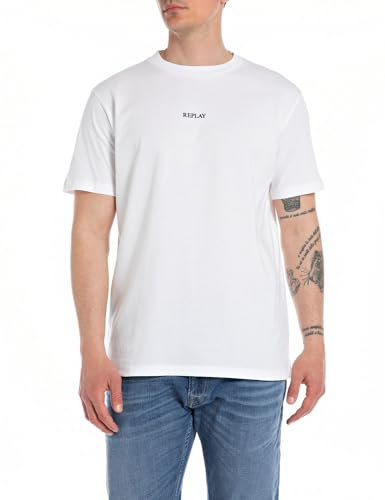 Replay Herren T-Shirt Kurzarm aus Baumwolle, White 001 (Weiß), S