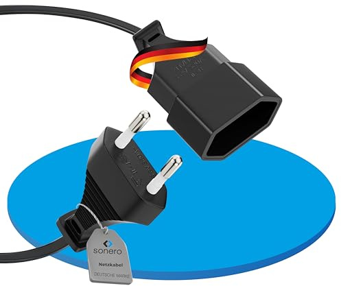 Sonero Câble d'alimentation Euro, câble électrique pour appareils ménagers, fiche Euro vers Prise Euro, 1,00 m, Noir