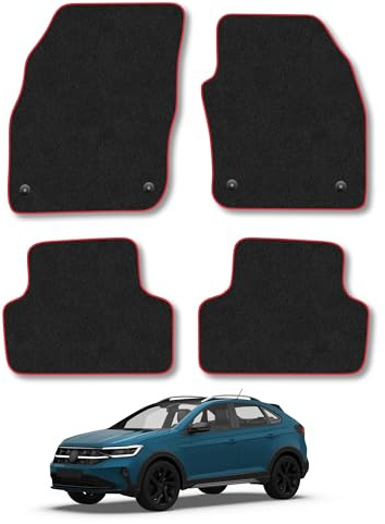 VW Taigo (2021+) Carpet Car Mats | Red Edge Trim Tailored Fit Floor Mats Full Coverage Protection Accessories Easy Clean Anti Slip Made in the UK