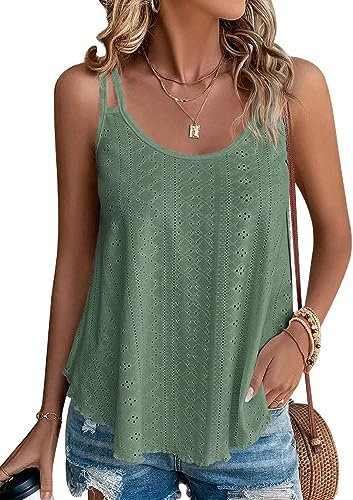 DUOEASE Tank Top Damen 2024 Sommer Spaghetti Oberteile Sommermode ärmellose Shirt Damen(Grün,S)