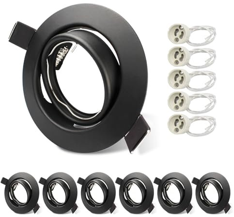 Allesgute 6X Recessed Ceiling Lighting Round GU10 Spot Light Fittings Black Matte 30° Tilt Adjustable Downlight for Ceiling Flush Mounted Spotlights Frame 240V with Lamp Holder, Bulbs not Included