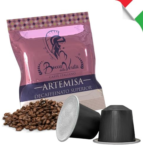 BOCCA DELLA VERITA® - Caja de 60 Cápsulas de Café Italiano Sabor ARTEMISA Descafeinado, Cápsulas Compatibles con Cafetera Nespresso®, 100% Made in Italy