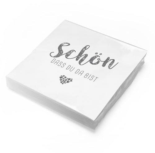 itenga Servietten Schön dass du da bist 30 x 30cm 3-lagig 20 Stück für Kommunion Konfirmation Hochzeit Taufe und andere Feiern (weiß)