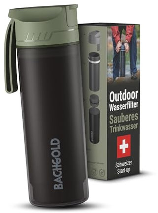 Bachgold® Profi Outdoor Wasserfilter Flasche mit 1500L Filterkapazität I entfernt 99,99% aller Bakterien und filtert Viren, Partikel und Schwermetalle (Grün, 500ml)