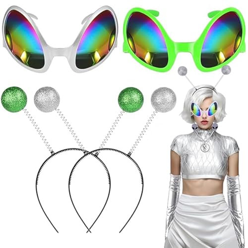 4 Stücke Alien Stirnband und Brille Alien Cosplay Alien Costume Alien Accessoires Ideal für Halloween Partys Weltraum Alien Mottopartys Kindergeburtstage Kostümpartys Theaterproduktionen