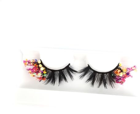 Surakey 1 Paire Faux Cils pailletés colorés 3D Faux Cils Naturel à la Main Doux et Moelleux Cils Noirs épais Faux Cils Coloré Réutilisables pour Noël Nouvel an Déguisements Faire la Fête Type 11